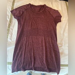 LULULEMON Dark Purple/Maroon Swiftly Short Sleeve Top, great worn, size 10